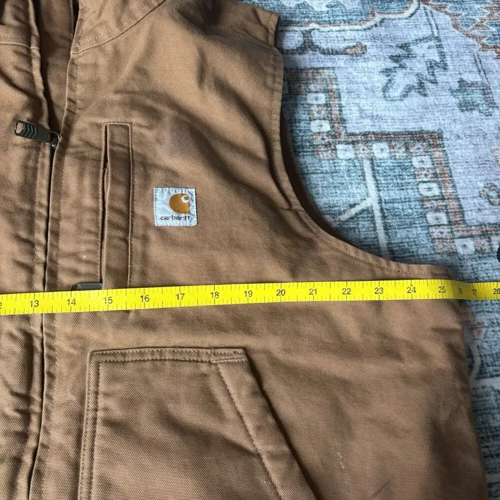 Carhartt Mens L Loose Fit Sherpa Lined Workwear Vest Brown Zip Up Stains OV4277